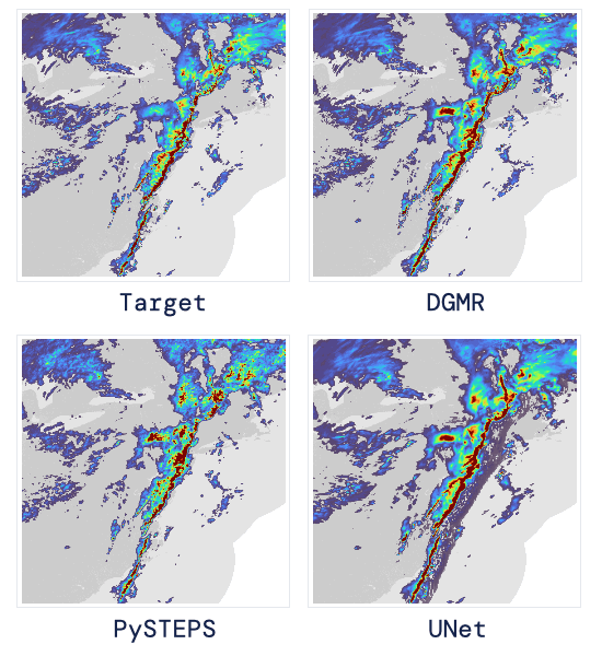 Visual example from DeepMind uses AI to Predict More Accurate Weather Forecasts