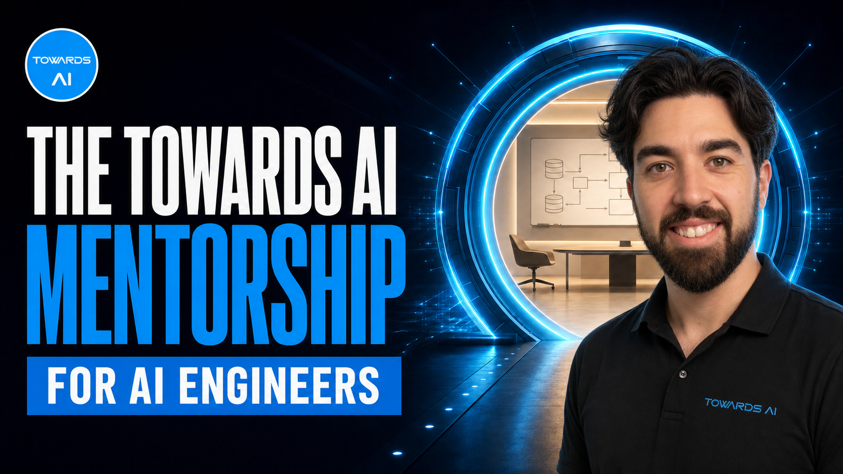 Louis-François Bouchard smiling beside the words Towards AI Mentorship